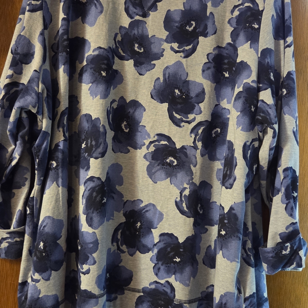 Floral Blue and Gray Women's Top